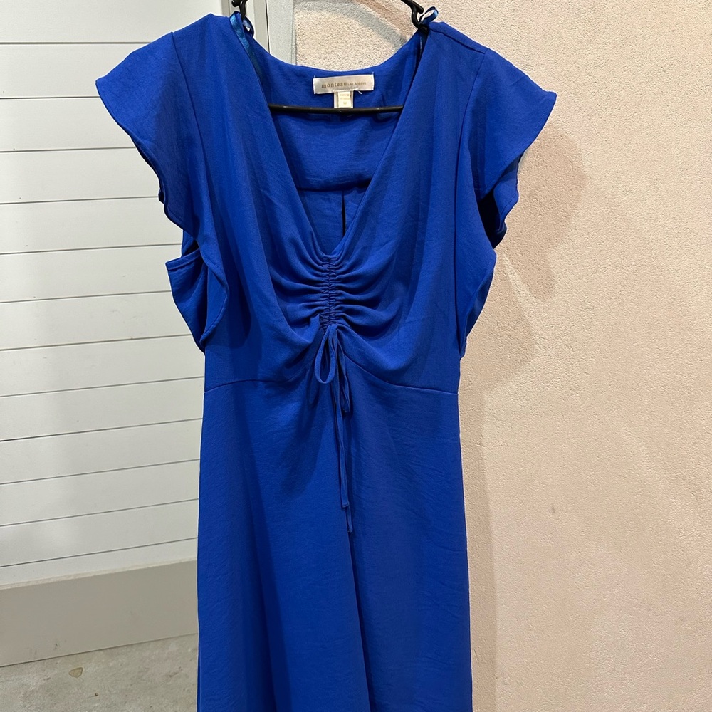 Anthropologie Blue Ruched Dress